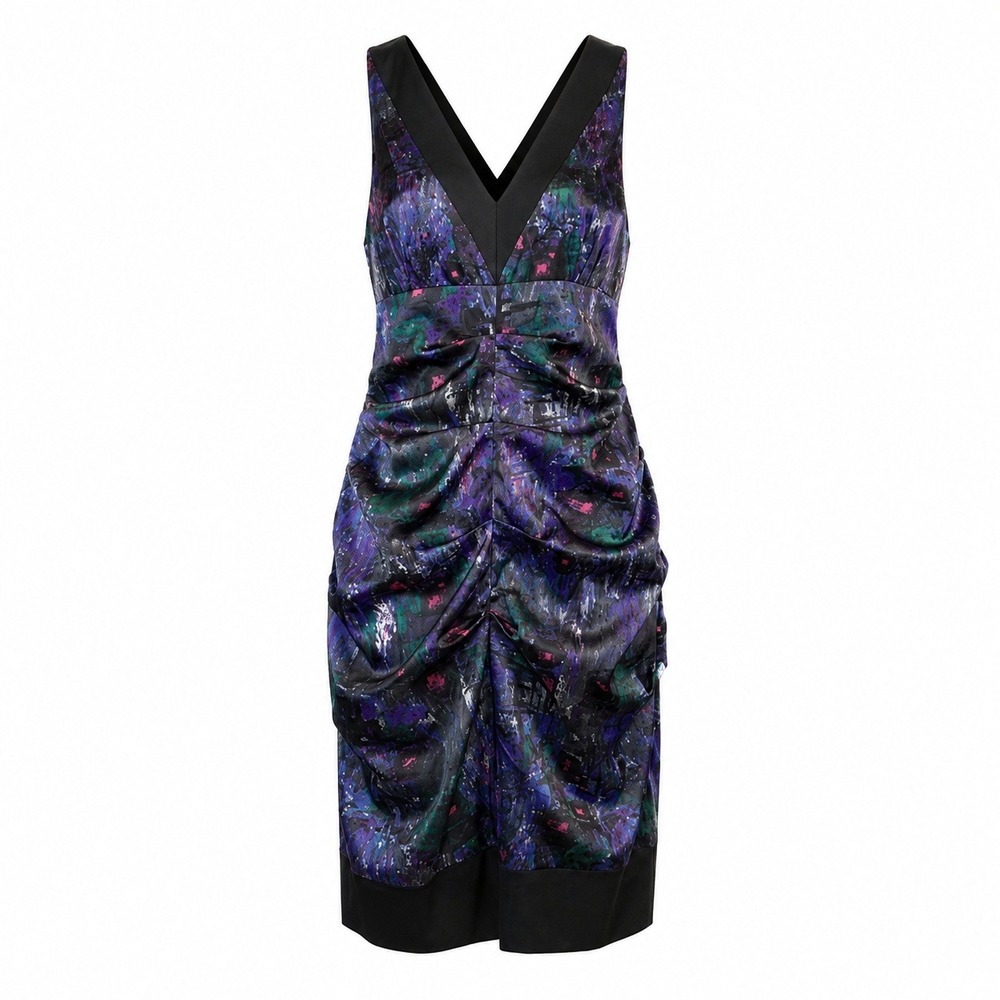 Maggy London Cocktail Dress Womens 8 Purple Abstract Ruched‎ Good Condition